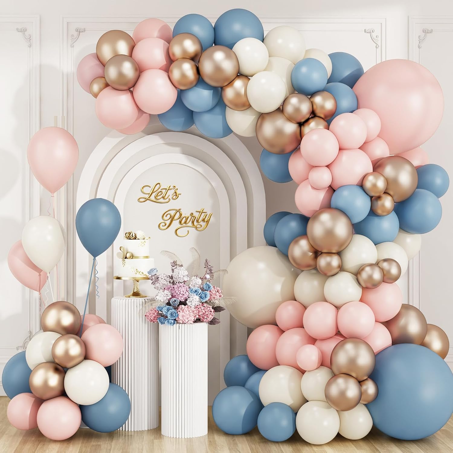 Balloon Arch Kit - Stoffige roze, blauwe, champagnekleurige en goudkleurige
