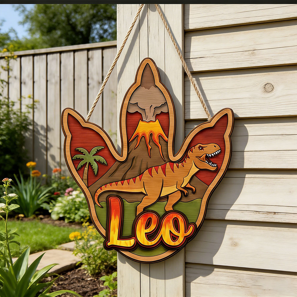 Eve Party - Gepersonaliseerde 3D T-Rex dinosaurusnaam houten hangende